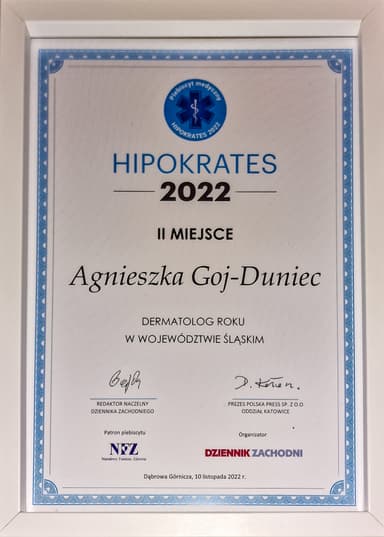 Dyplom Hipokrates 2022 – Dermatolog Roku